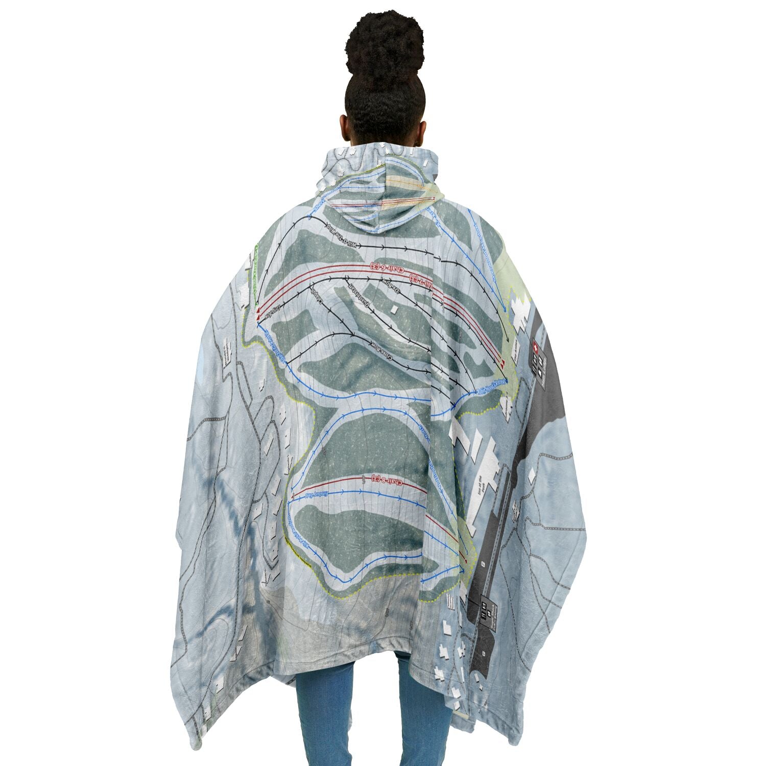 Peekn Peak, New York Ski Resort Map Flannel Blanket Poncho