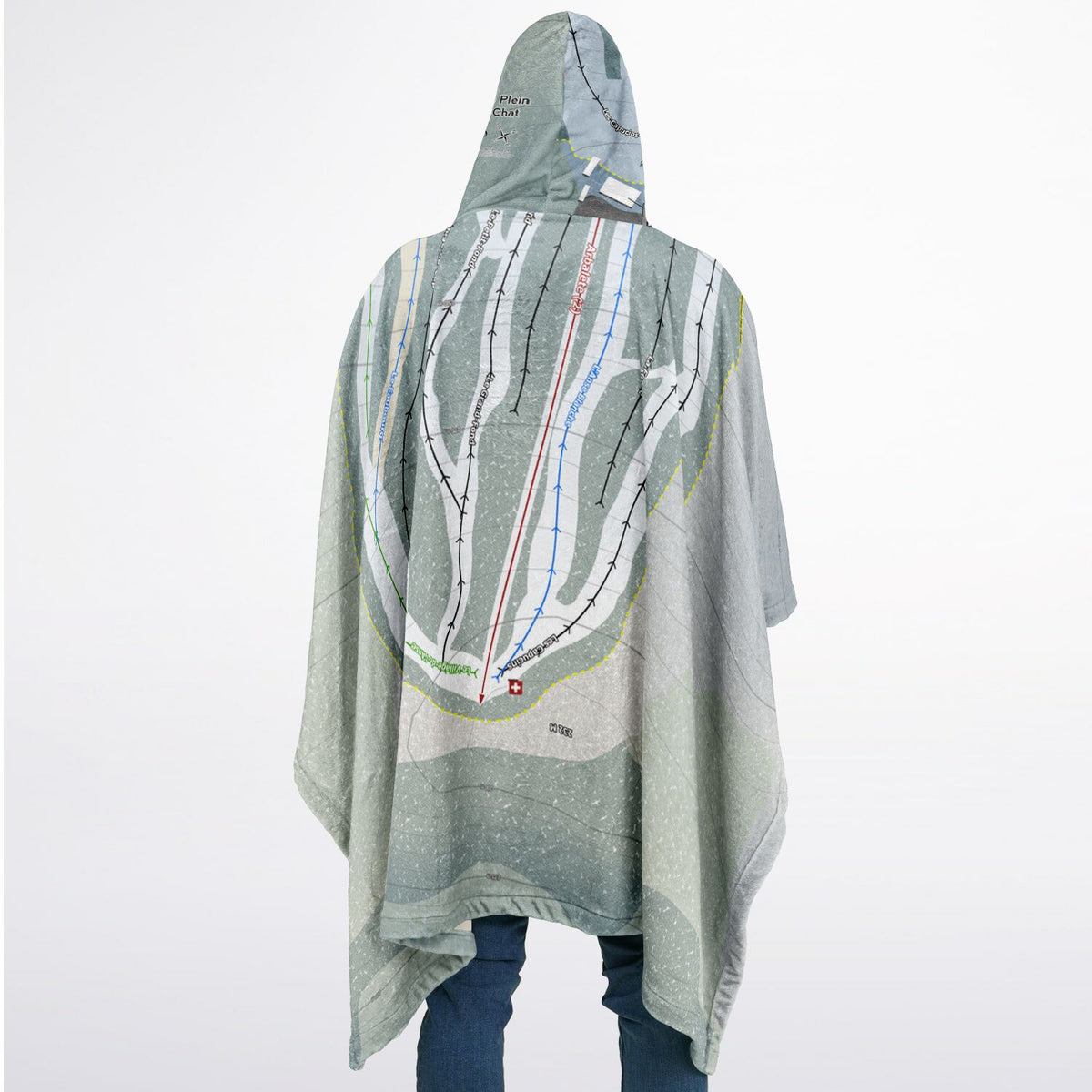 Centre De Plein Air Cap-Chat, Quebec Ski Resort Map Flannel Blanket Poncho