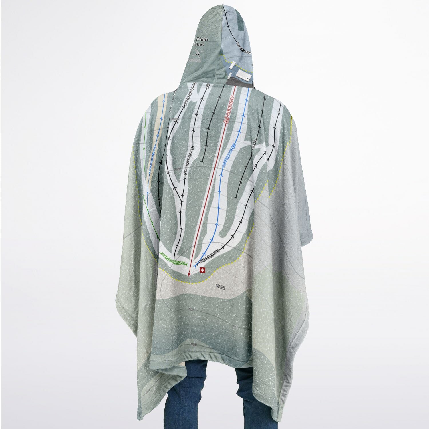 Centre De Plein Air Cap-Chat, Quebec Ski Resort Map Flannel Blanket Poncho