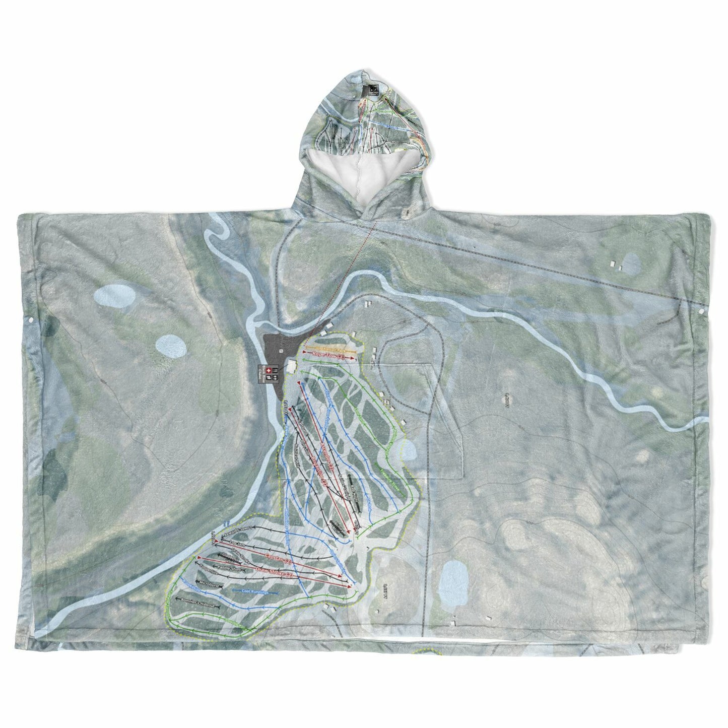 Snowriver Mountain, Michigan Ski Resort Map Flannel Blanket Poncho