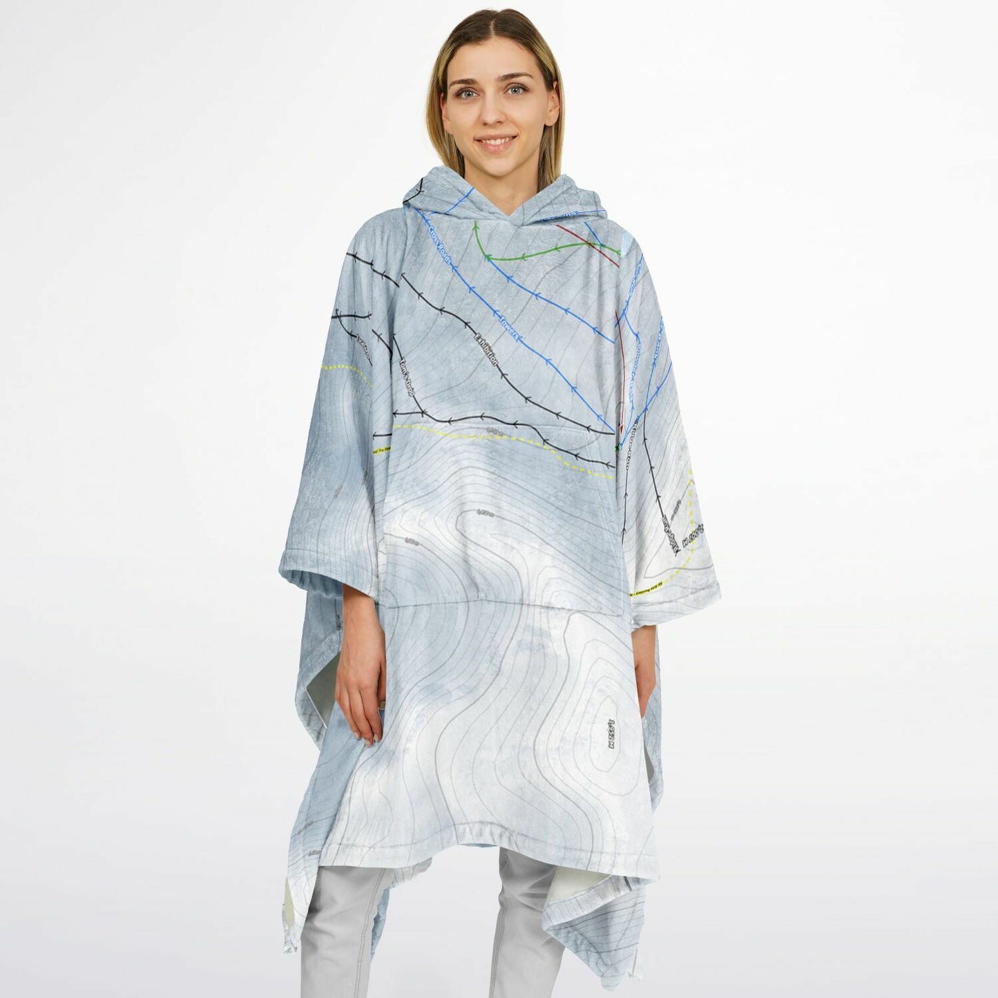 Ohau, New Zealand Ski Resort Map Flannel Blanket Poncho - Powderaddicts
