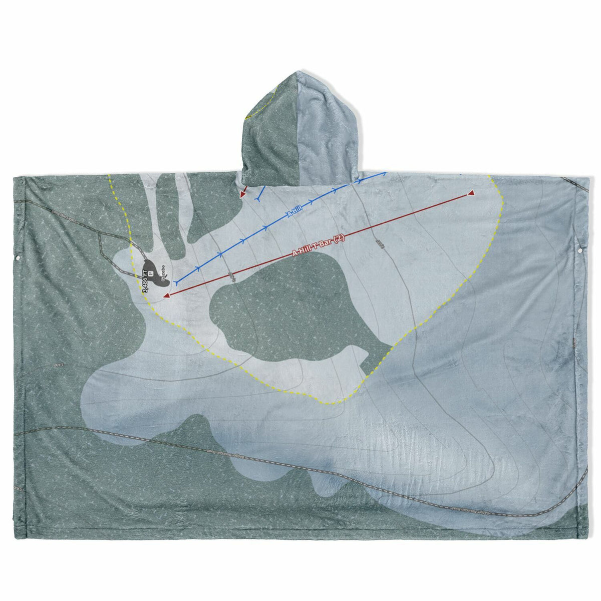 Badger Mountain, Washington Ski Resort Map Flannel Blanket Poncho