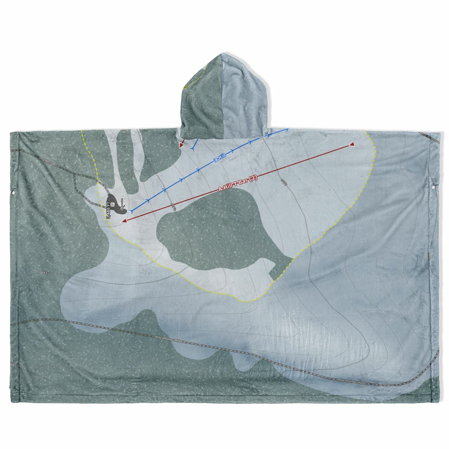 Badger Mountain, Washington Ski Resort Map Flannel Blanket Poncho