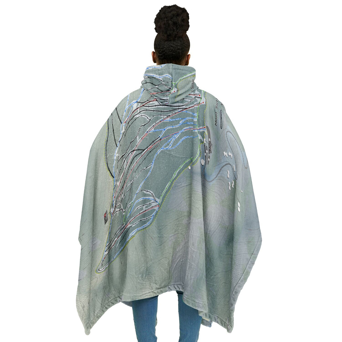Mont Sutton, Quebec Ski Resort Map Flannel Blanket Poncho