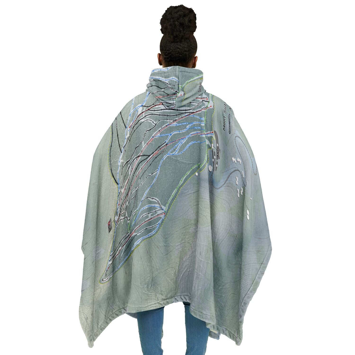 Mont Sutton, Quebec Ski Resort Map Flannel Blanket Poncho