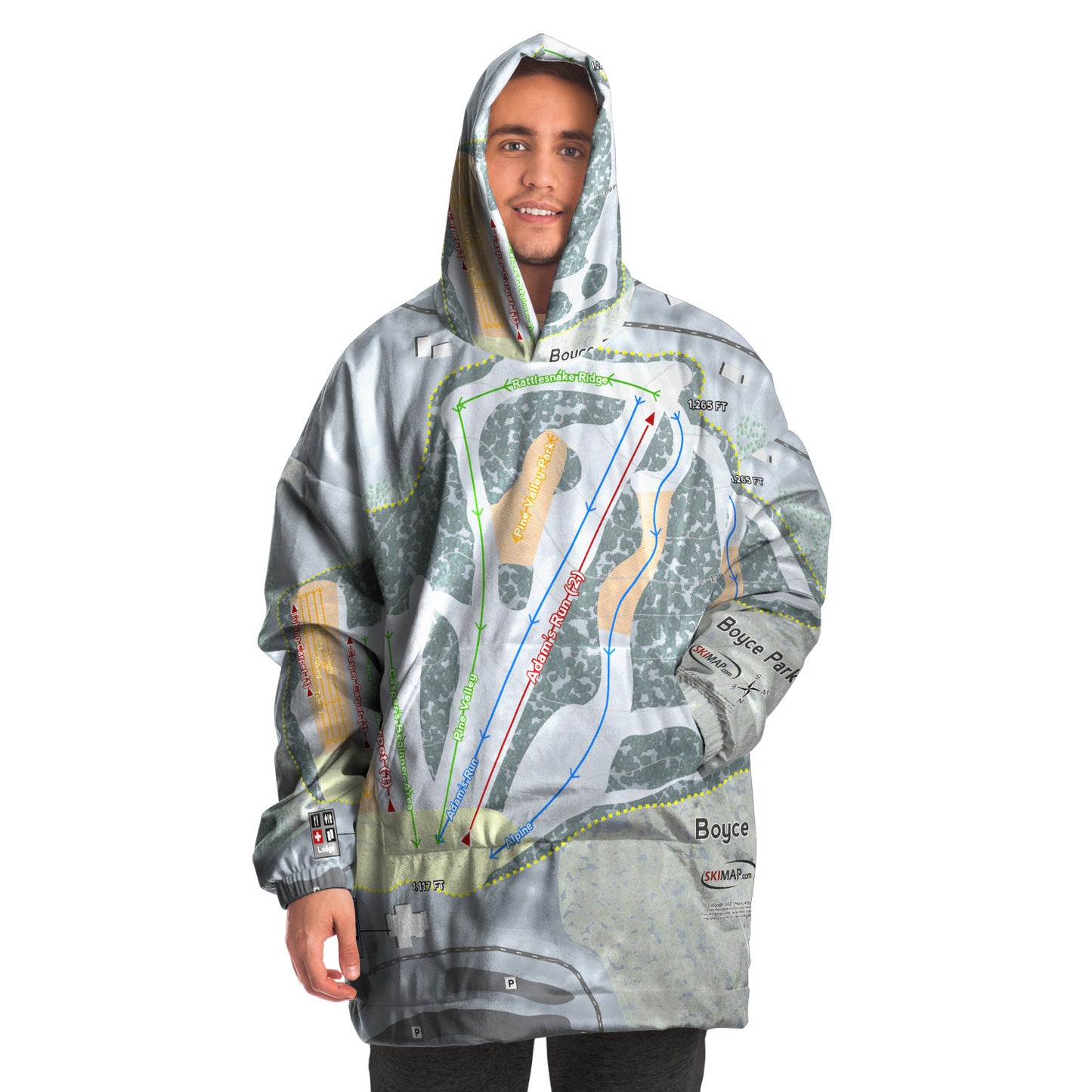 Boyce Park, Pennsylvania Ski Trail Map Snug Hoodie - Powderaddicts