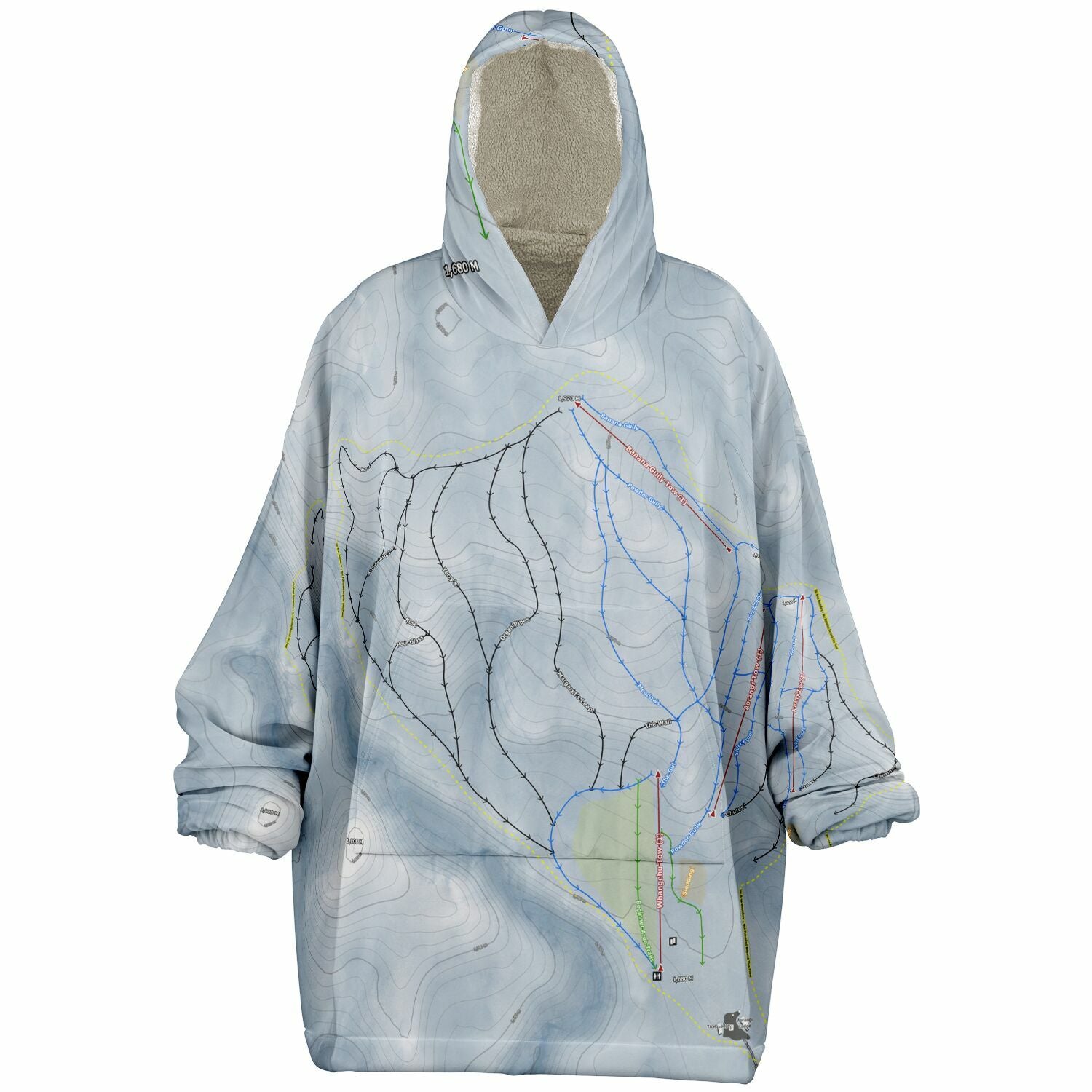 Tukino, New Zealand Ski Trail Map - Snug Hoodie