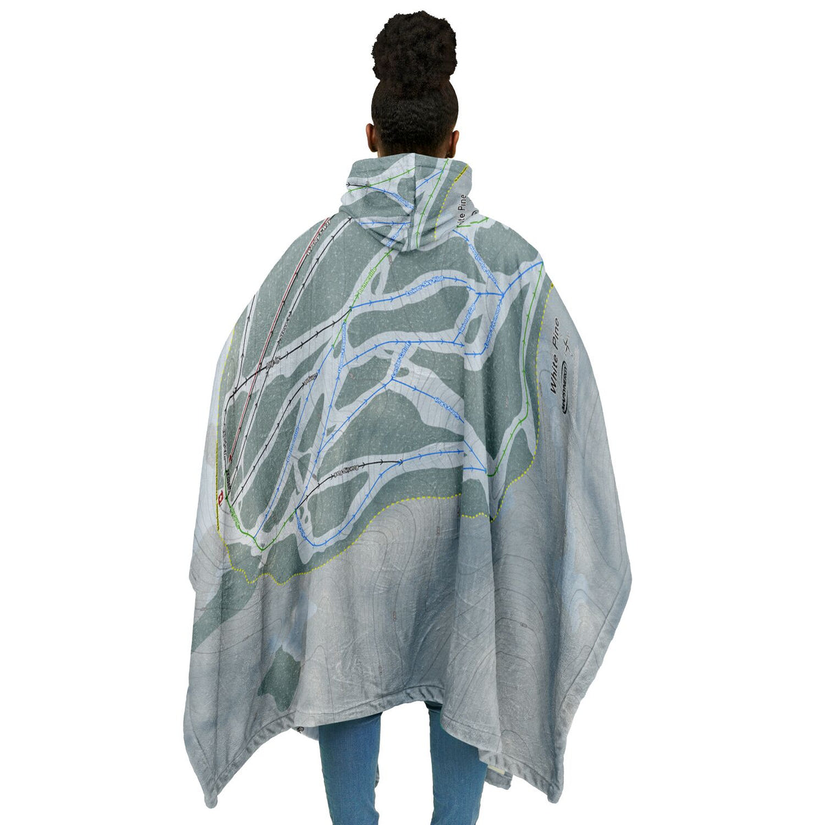 White Pine, Wyoming Ski Resort Map Flannel Blanket Poncho