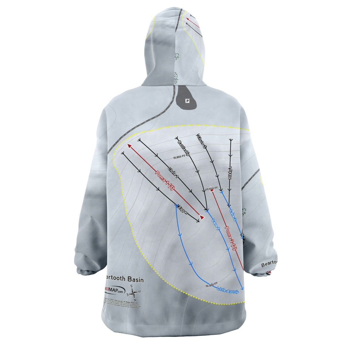 Beartooth Basin, Wyoming Ski Trail Map Snug Hoodie