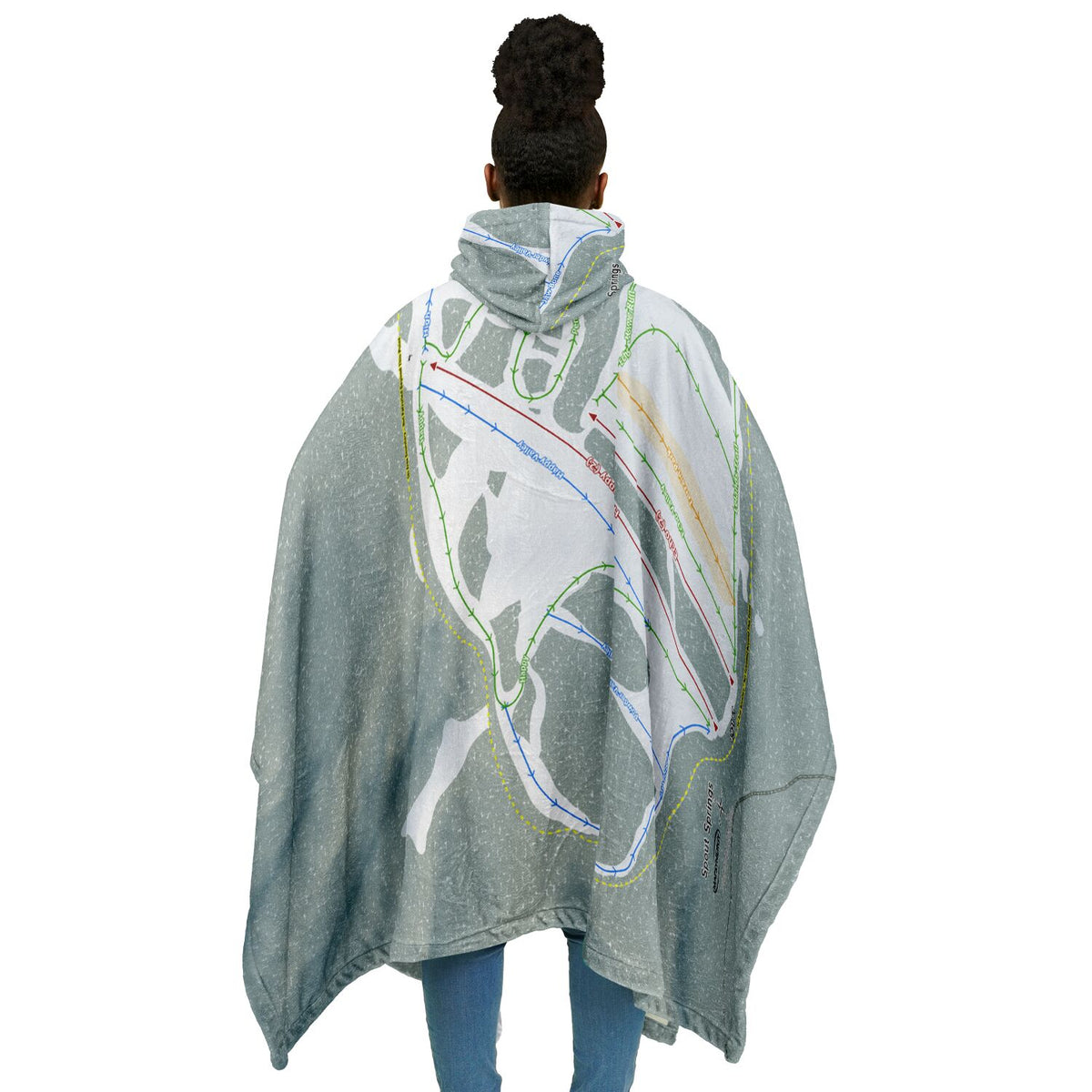 Spout Springs, Oregon Ski Resort Map Flannel Blanket Poncho