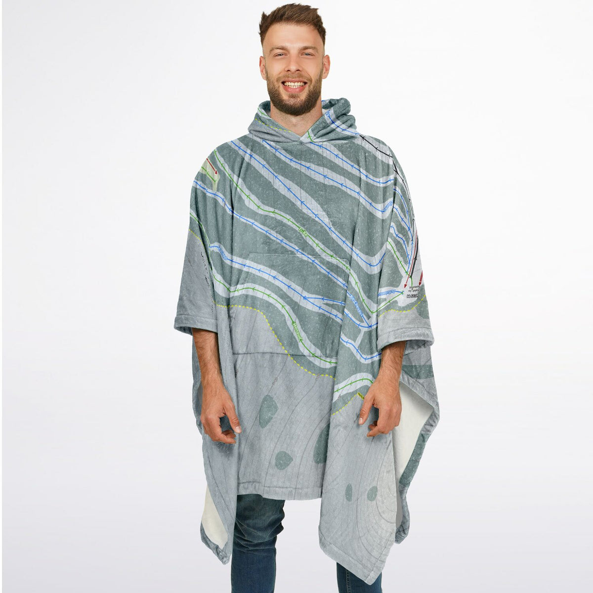 Mont Grand-Fonds, Quebec Ski Resort Map Flannel Blanket Poncho