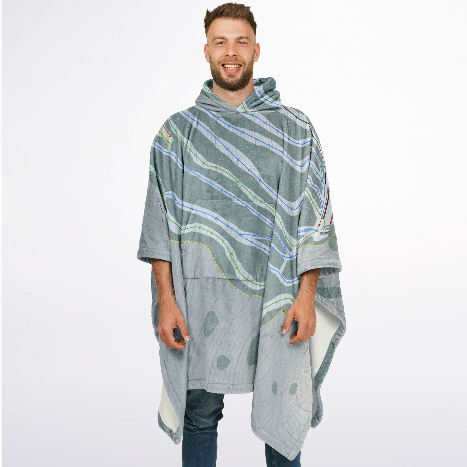 Mont Grand-Fonds, Quebec Ski Resort Map Flannel Blanket Poncho