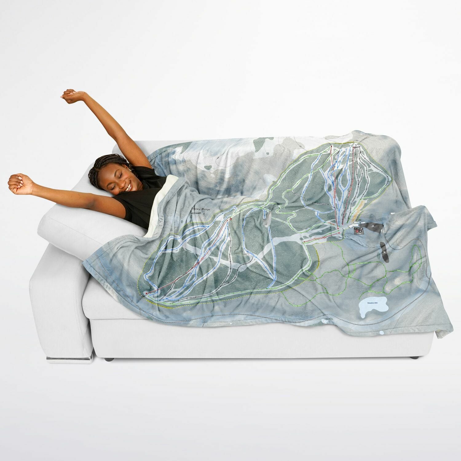 Snowy Range, Wyoming Ski Resort Map Flannel Blanket Poncho