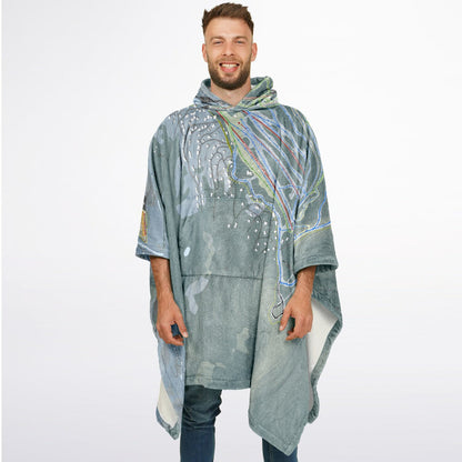 Windham Mountain, New York Ski Resort Map Flannel Blanket Poncho