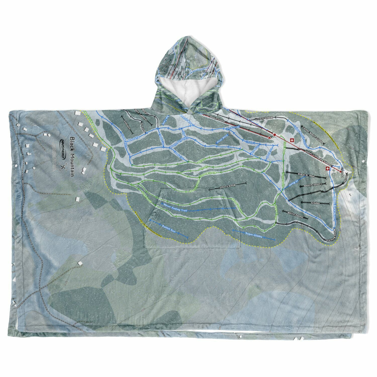 Black Mountain, New Hampshire Ski Resort Map Flannel Blanket Poncho