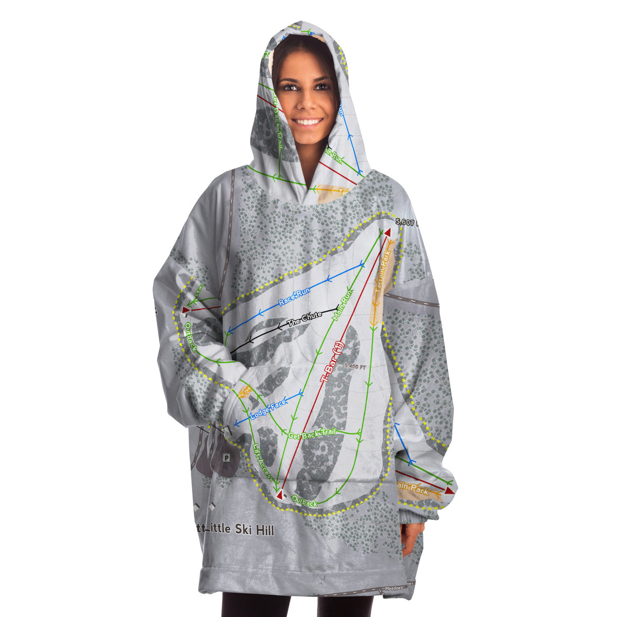 Little Ski Hill, Idaho Ski Trail Map Snug Hoodie