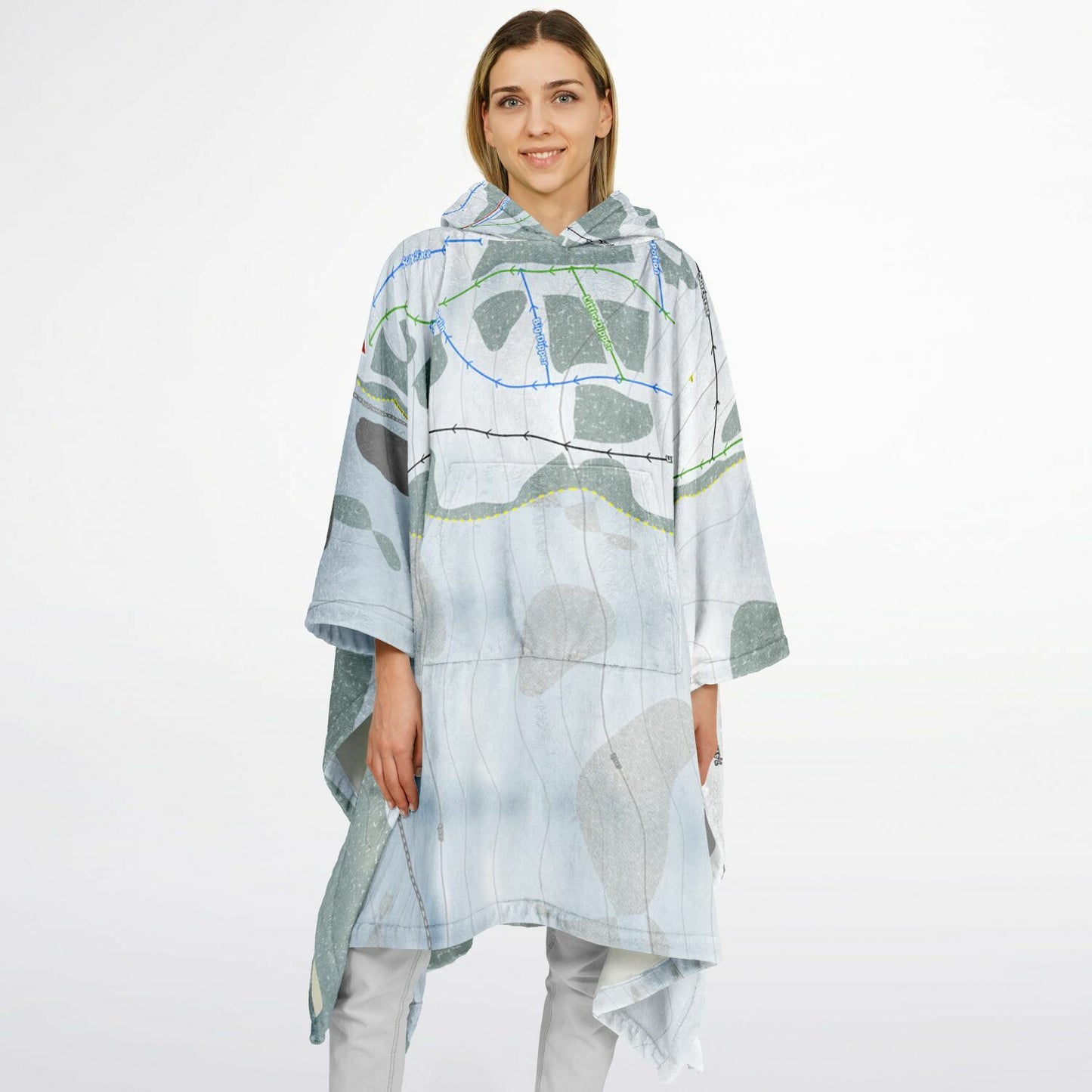 Magic Mountain, Idaho Ski Resort Map Flannel Blanket Poncho