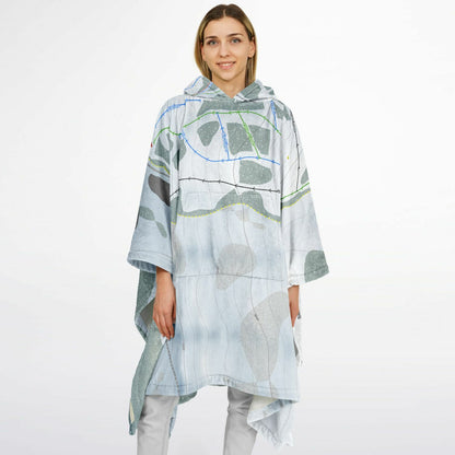 Magic Mountain, Idaho Ski Resort Map Flannel Blanket Poncho