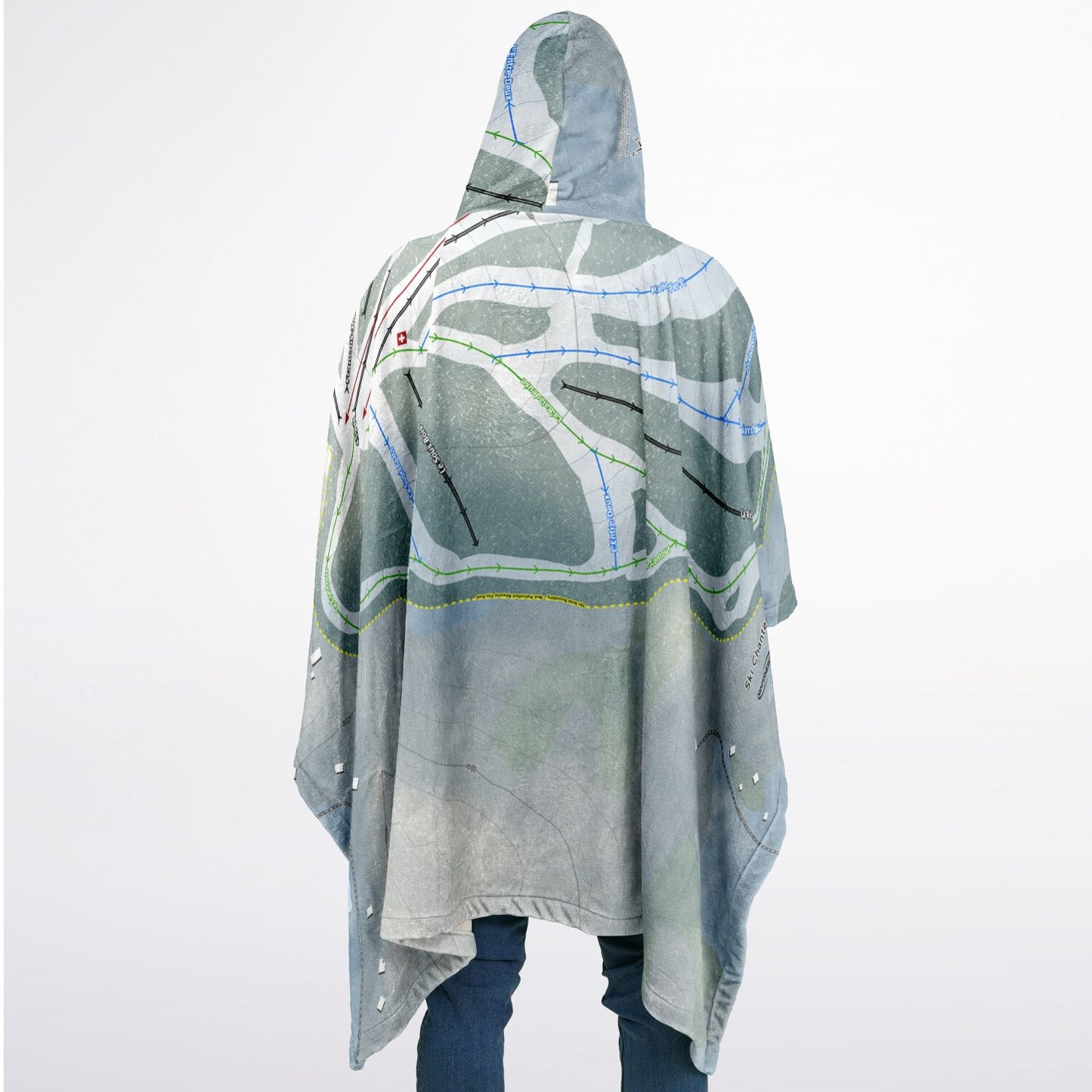 Ski Chantecler, Quebec Ski Resort Map Flannel Blanket Poncho