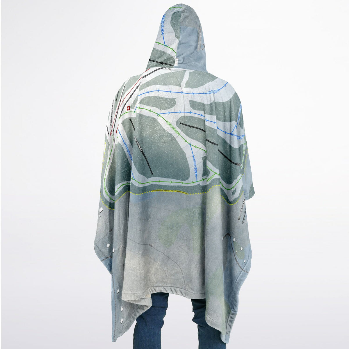 Ski Chantecler, Quebec Ski Resort Map Flannel Blanket Poncho