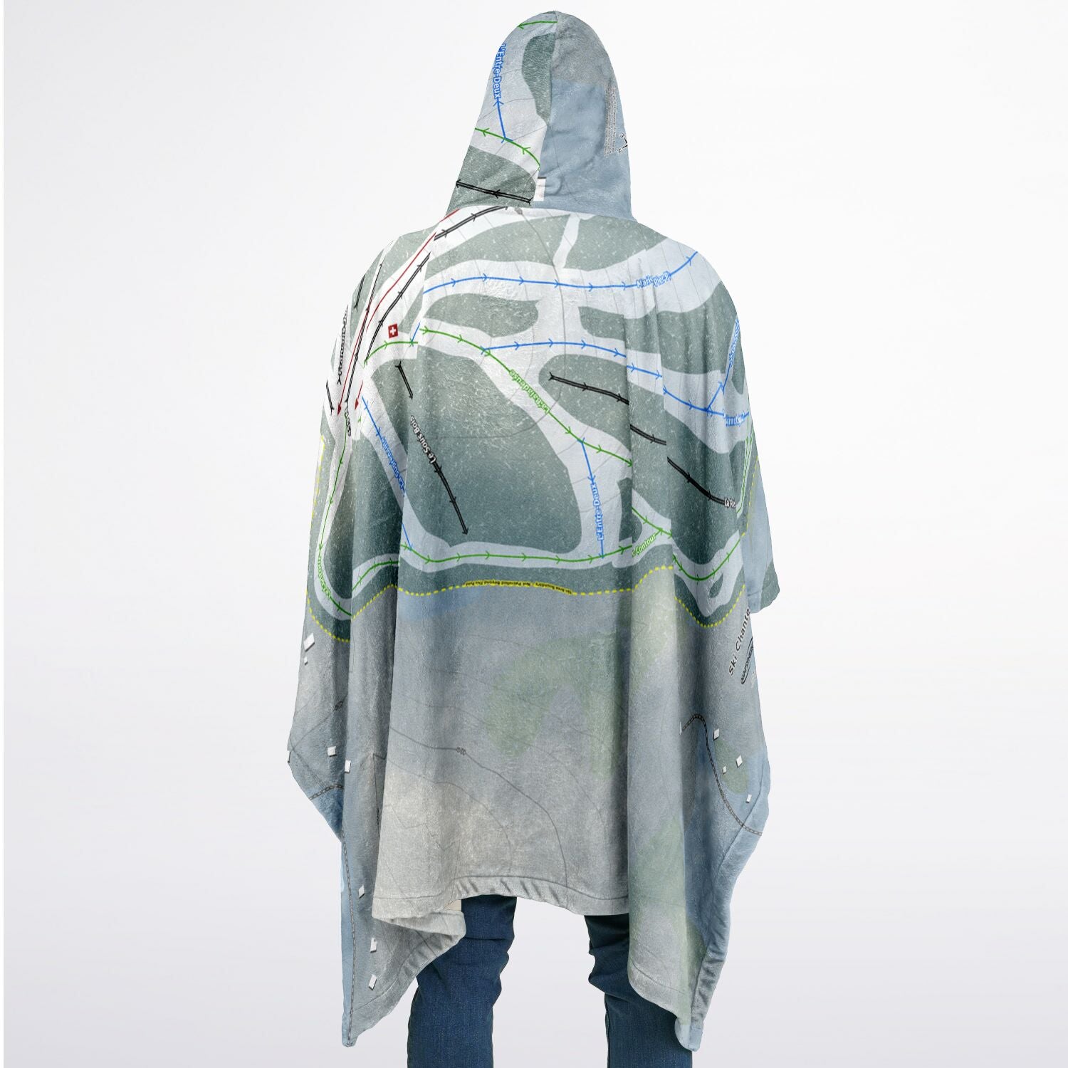 Ski Chantecler, Quebec Ski Resort Map Flannel Blanket Poncho