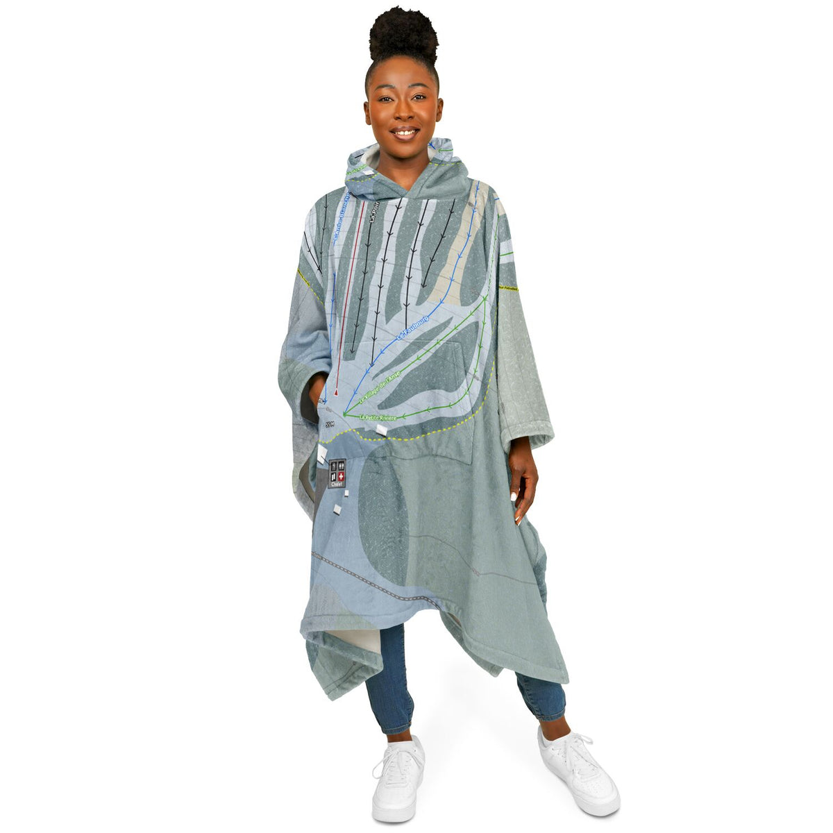 Centre De Plein Air Cap-Chat, Quebec Ski Resort Map Flannel Blanket Poncho