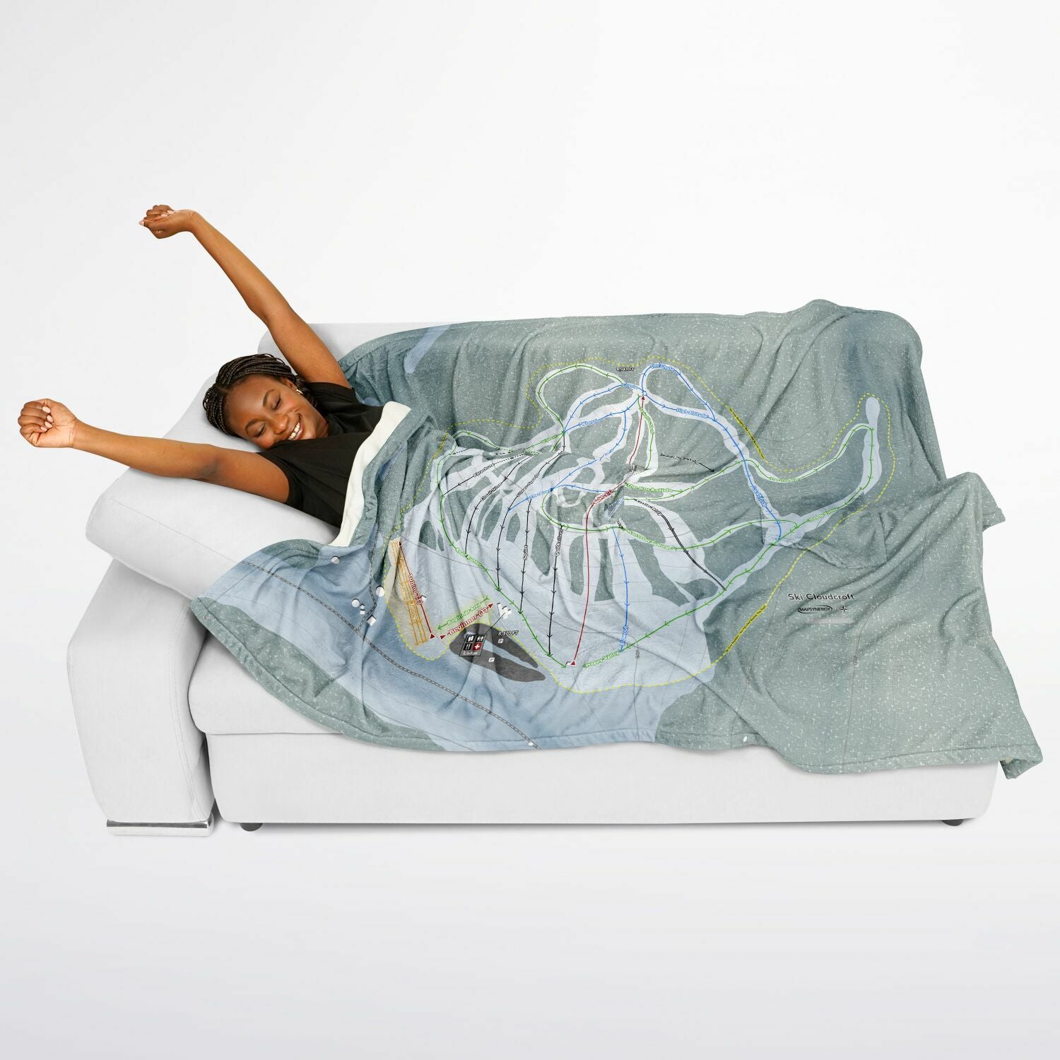 Ski Cloudcroft, New Mexico Ski Resort Map Flannel Blanket Poncho