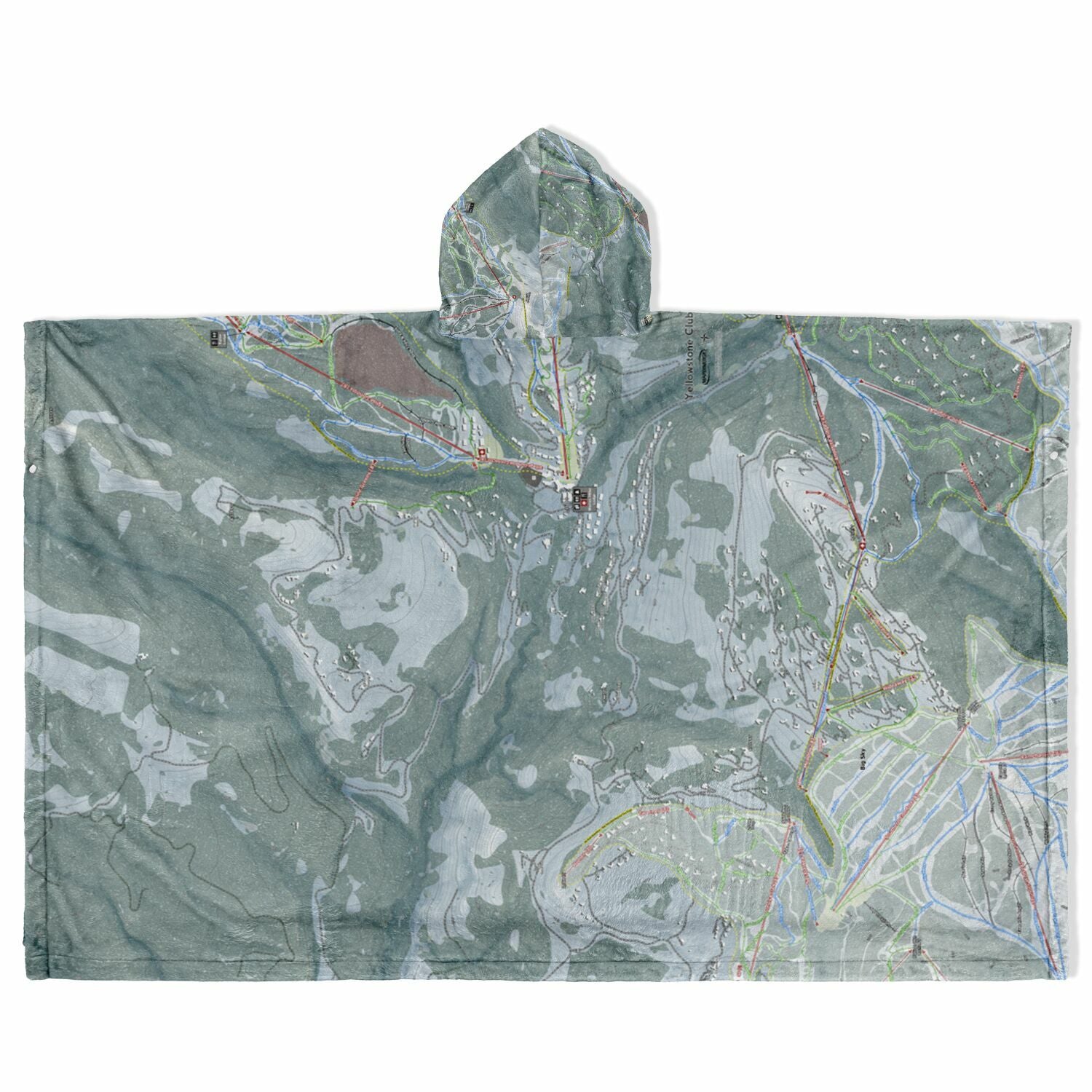 Yellowstone Club, Montana Ski Resort Map Flannel Blanket Poncho
