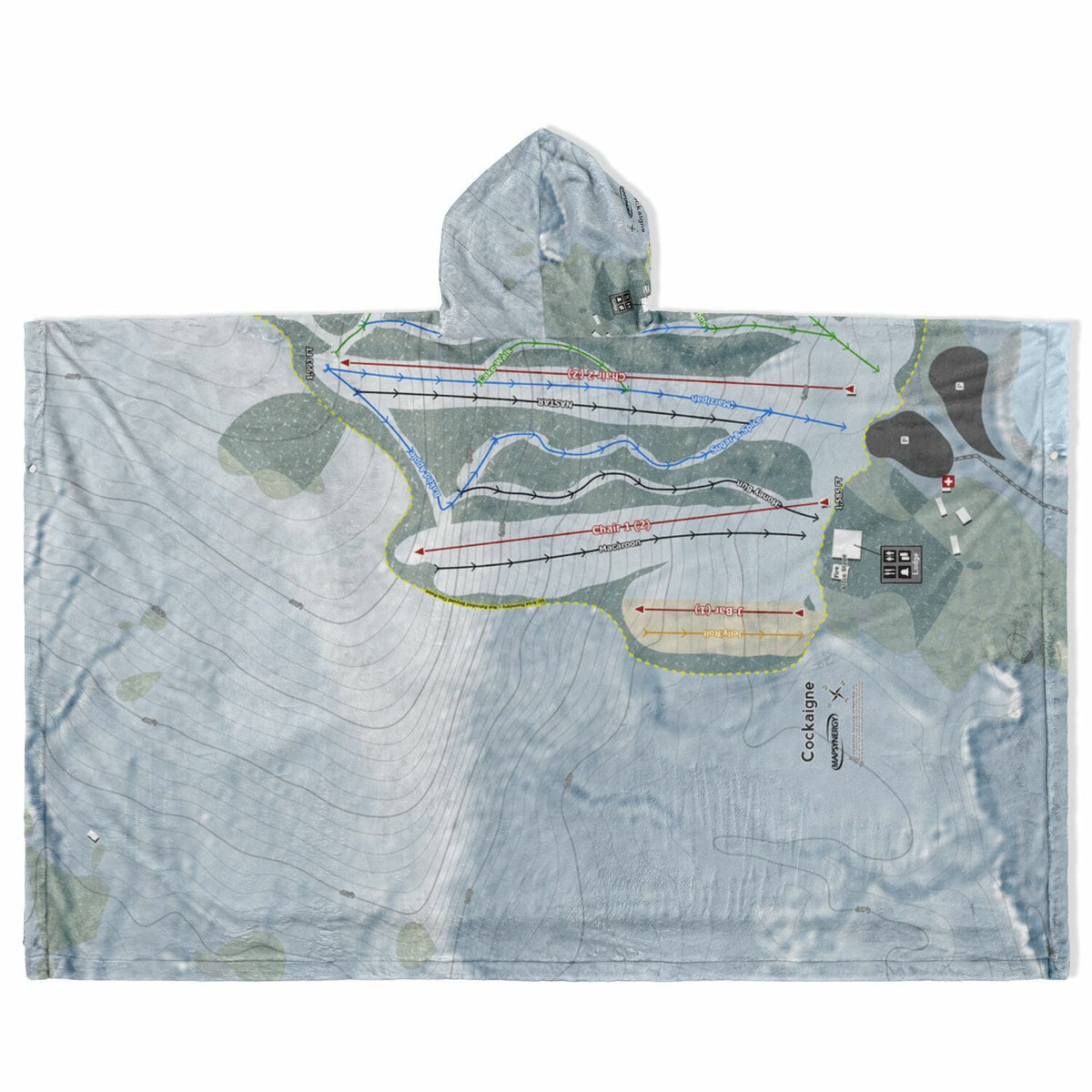 Cockaigne, New York Ski Resort Map Flannel Blanket Poncho