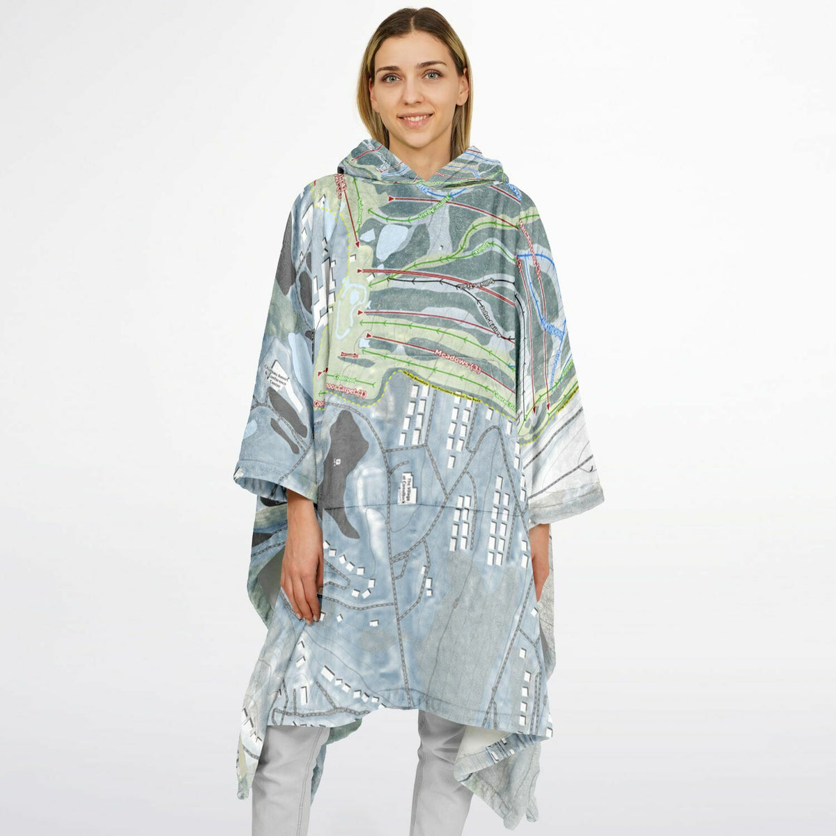 Camelback Mountain, Pennsylvania Ski Resort Map Flannel Blanket Poncho