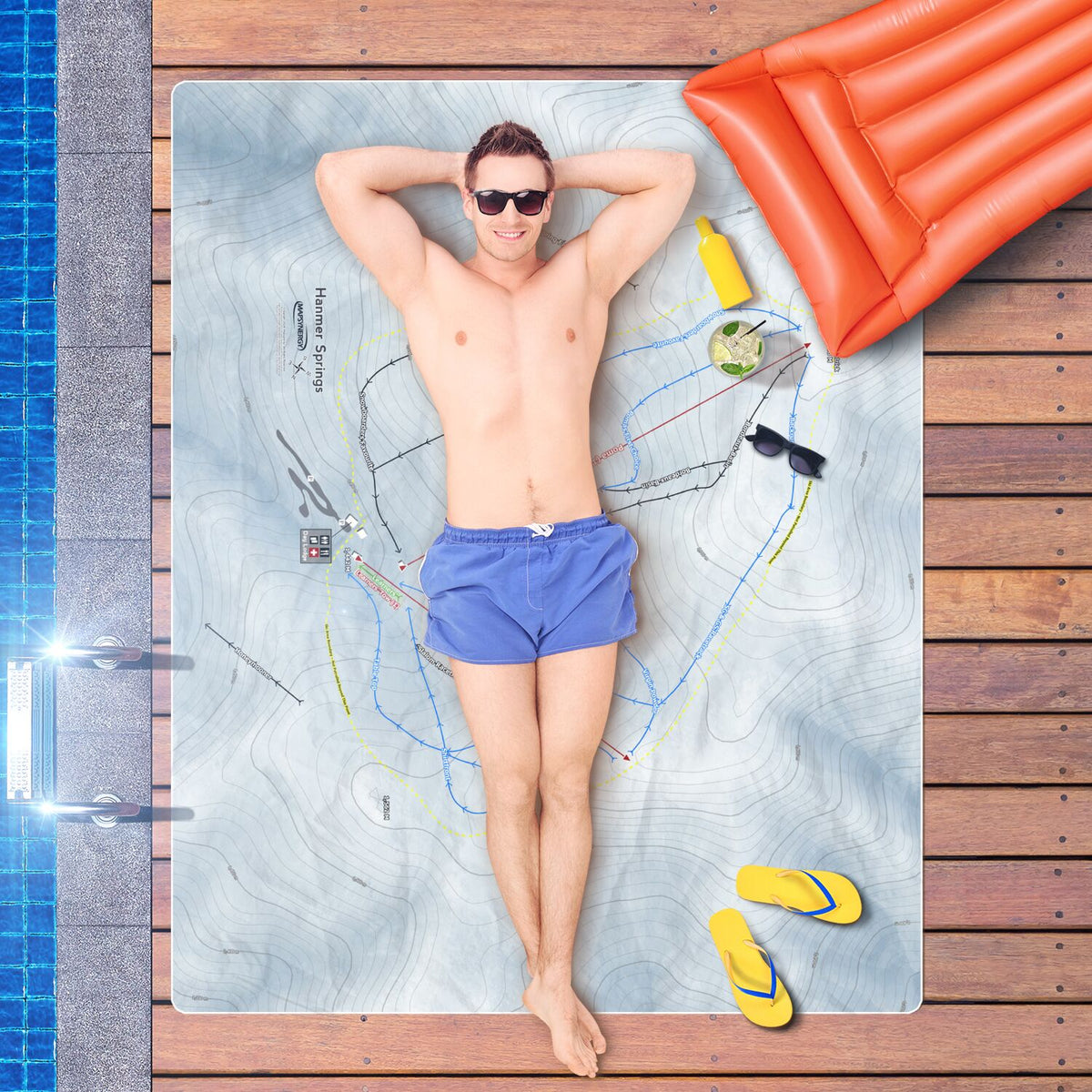 Hanmer Springs, New Zealand Ski Resort Map Printed Beach Towel