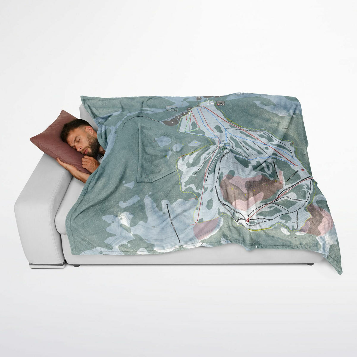 Alpental, Washington Ski Resort Map Flannel Blanket Poncho