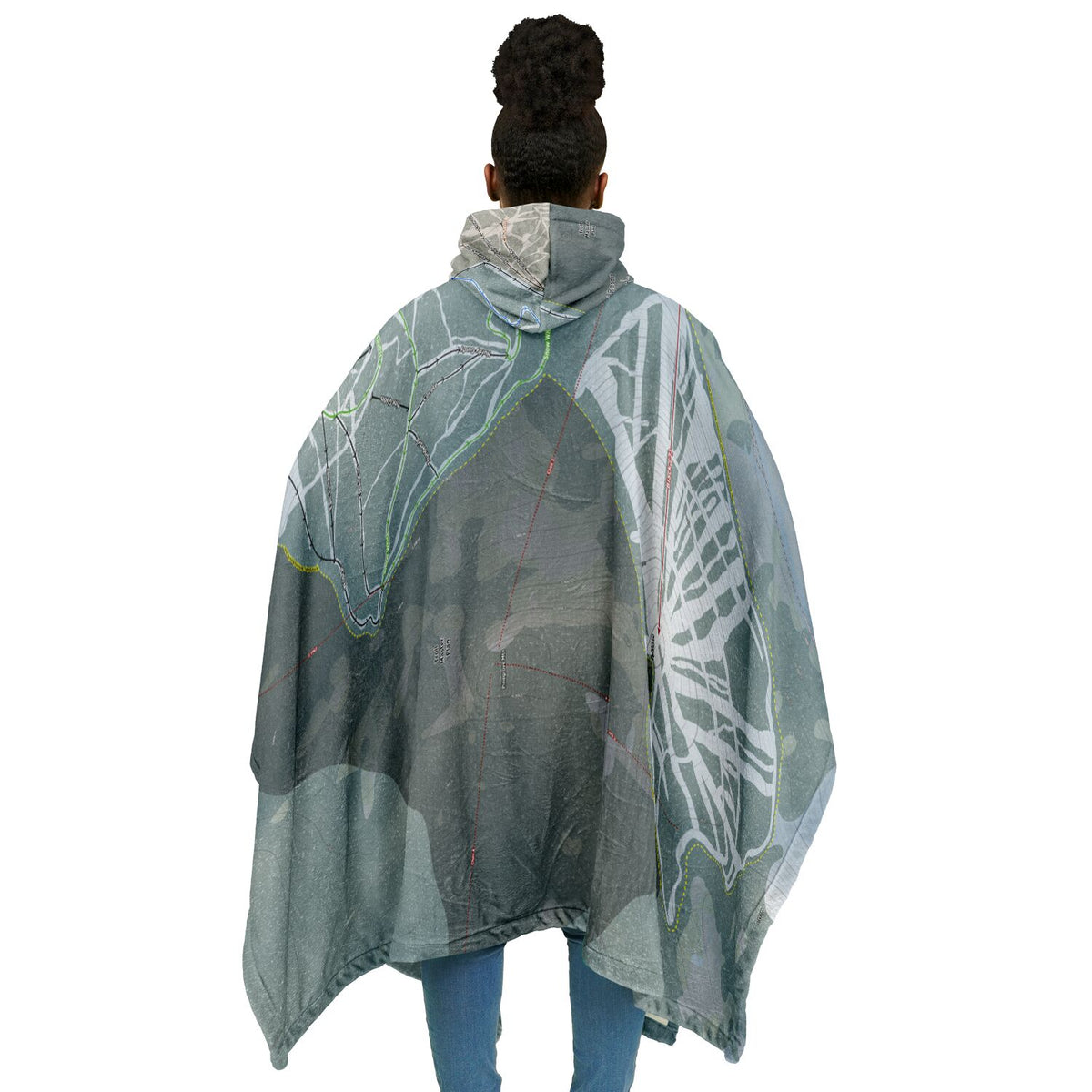Troll Resort, British Columbia Ski Resort Map Flannel Blanket Poncho