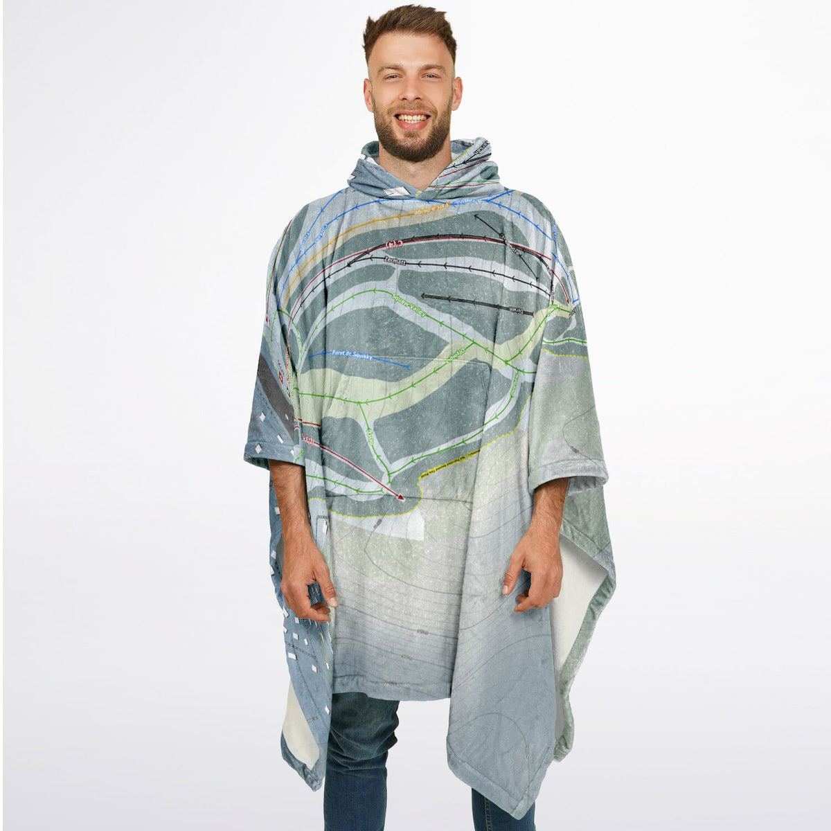 Sommet Olympia, Quebec Ski Resort Map Flannel Blanket Poncho