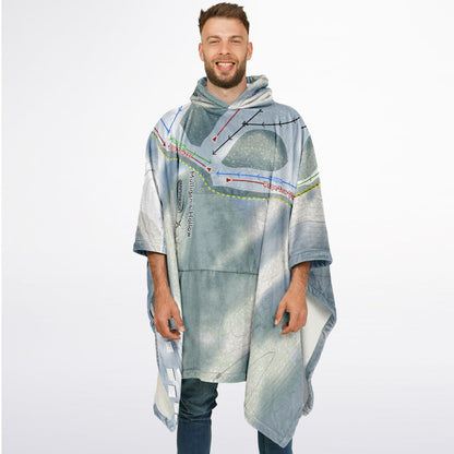 Mulligans Hollow, Michigan Ski Resort Map Flannel Blanket Poncho