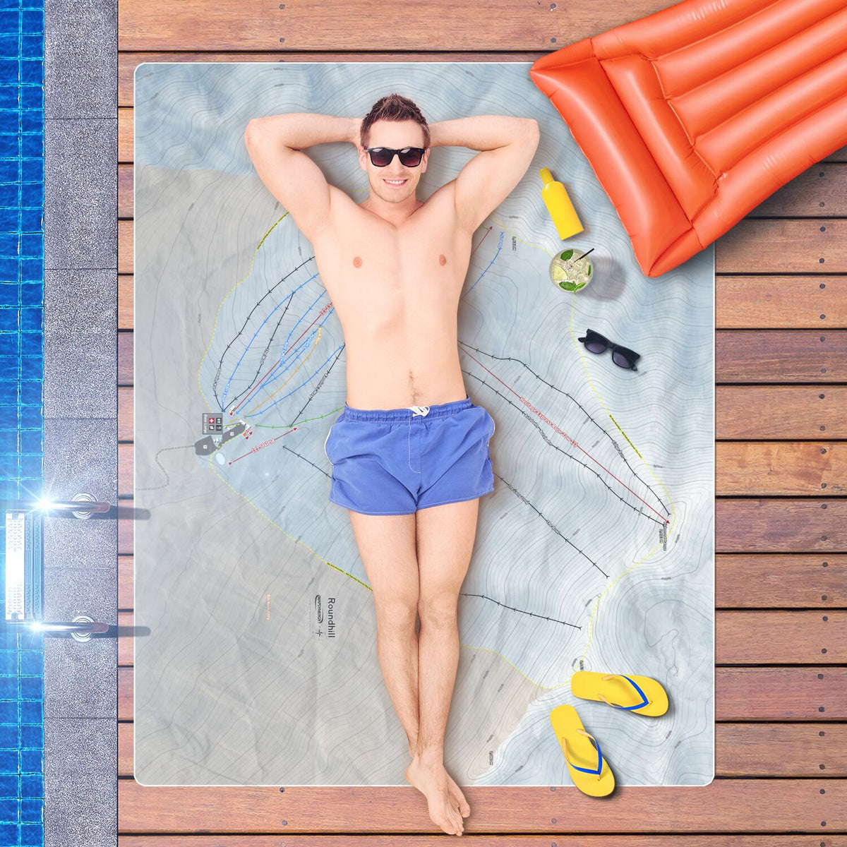 Roundhill, New Zealand Ski Resort Map Printed Beach Towel