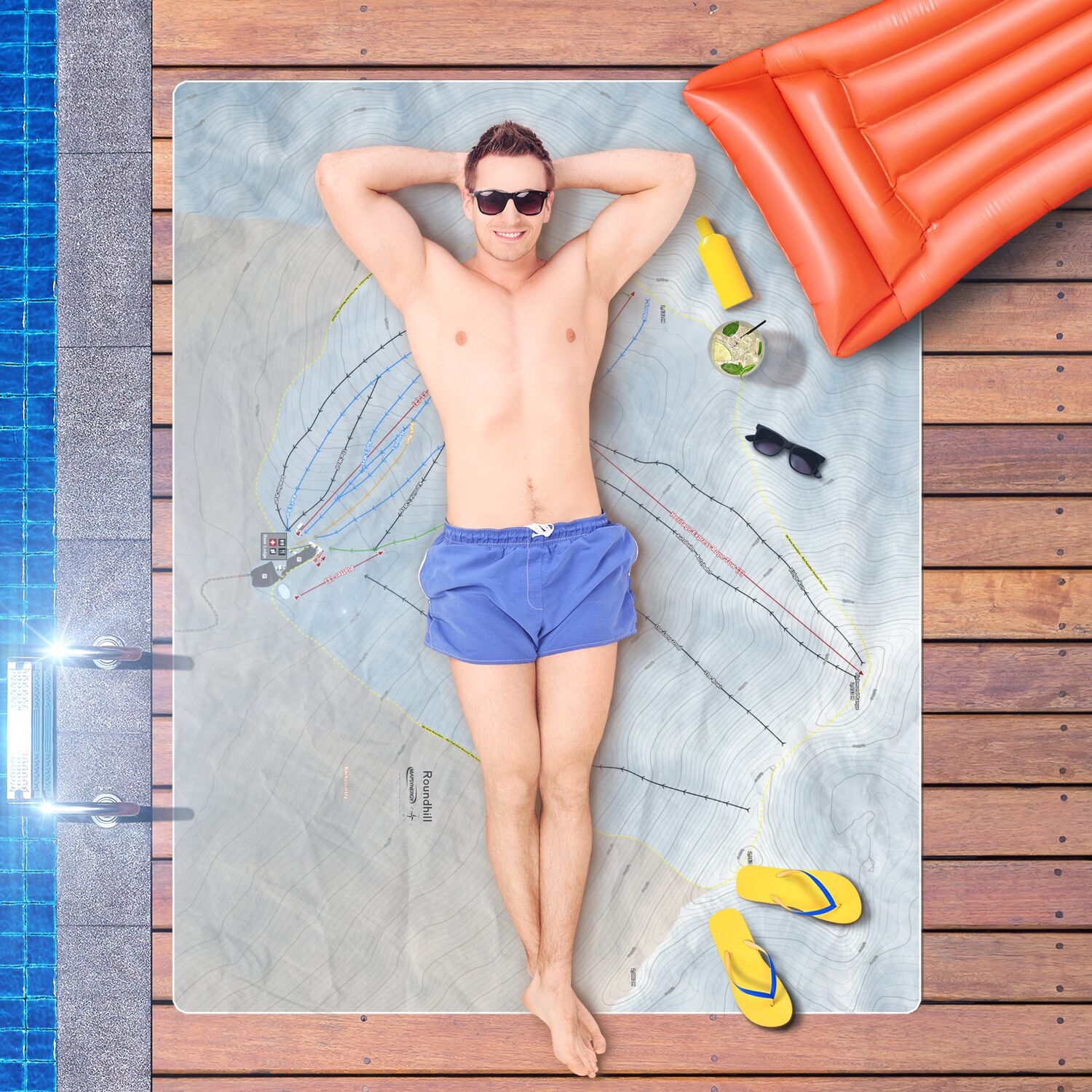 Roundhill, New Zealand Ski Resort Map Printed Beach Towel