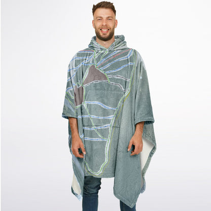 Powder King, British Columbia Ski Resort Map Flannel Blanket Poncho