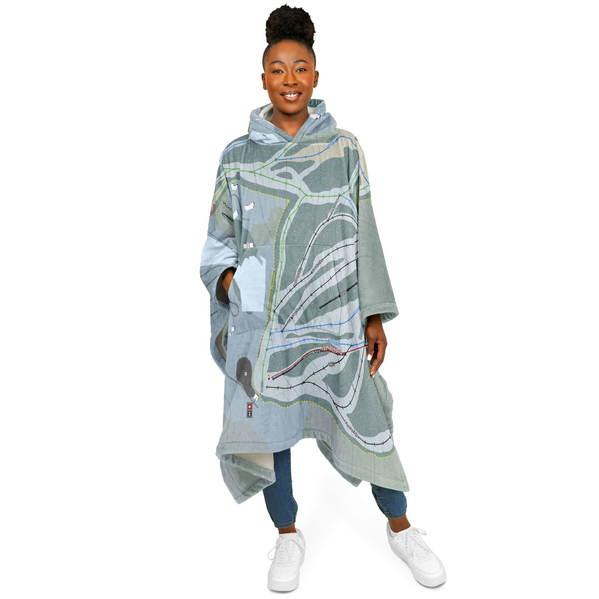 Mont Blanc, Quebec Ski Resort Map Flannel Blanket Poncho