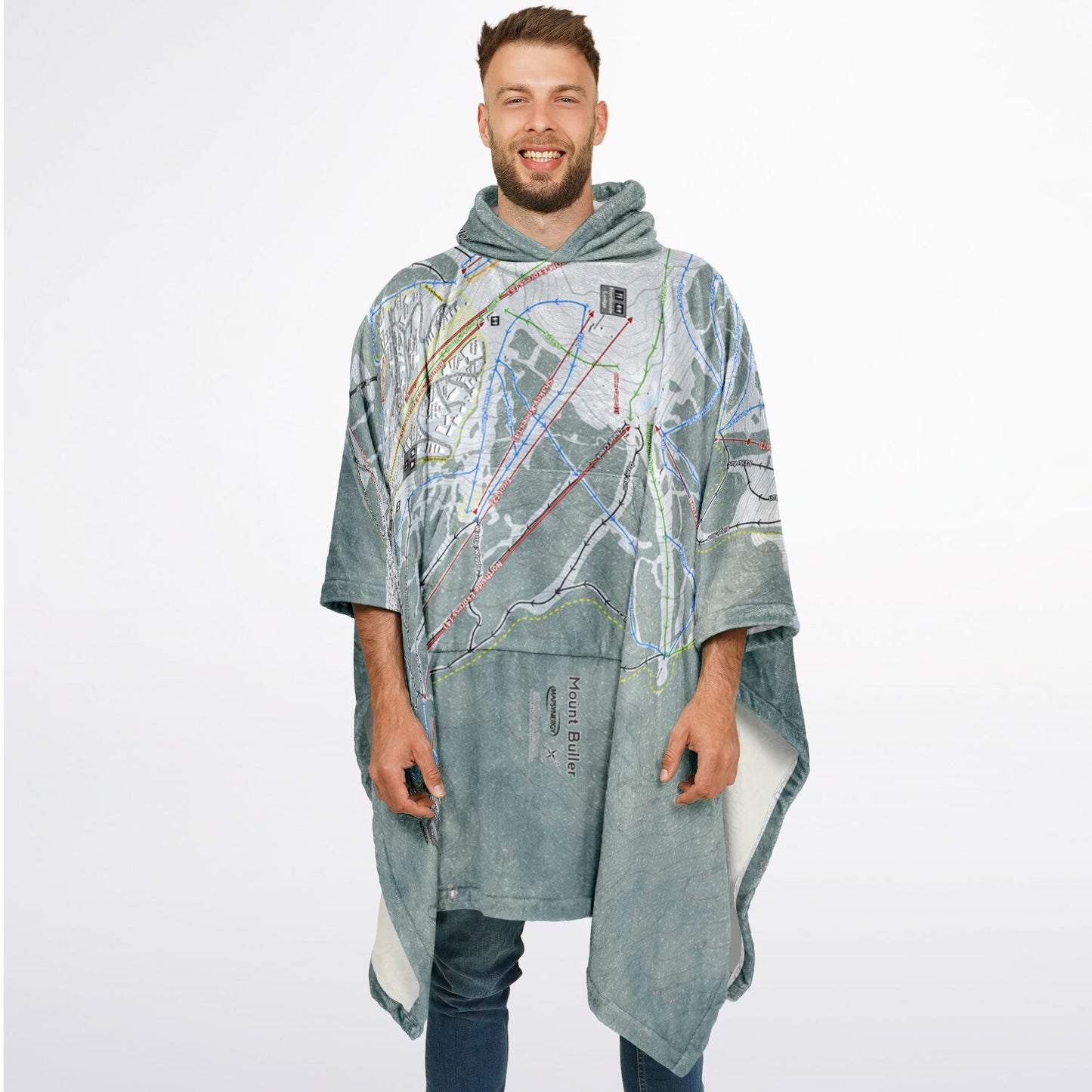 Mount Buller, Australia Ski Resort Map Flannel Blanket Poncho - Powderaddicts