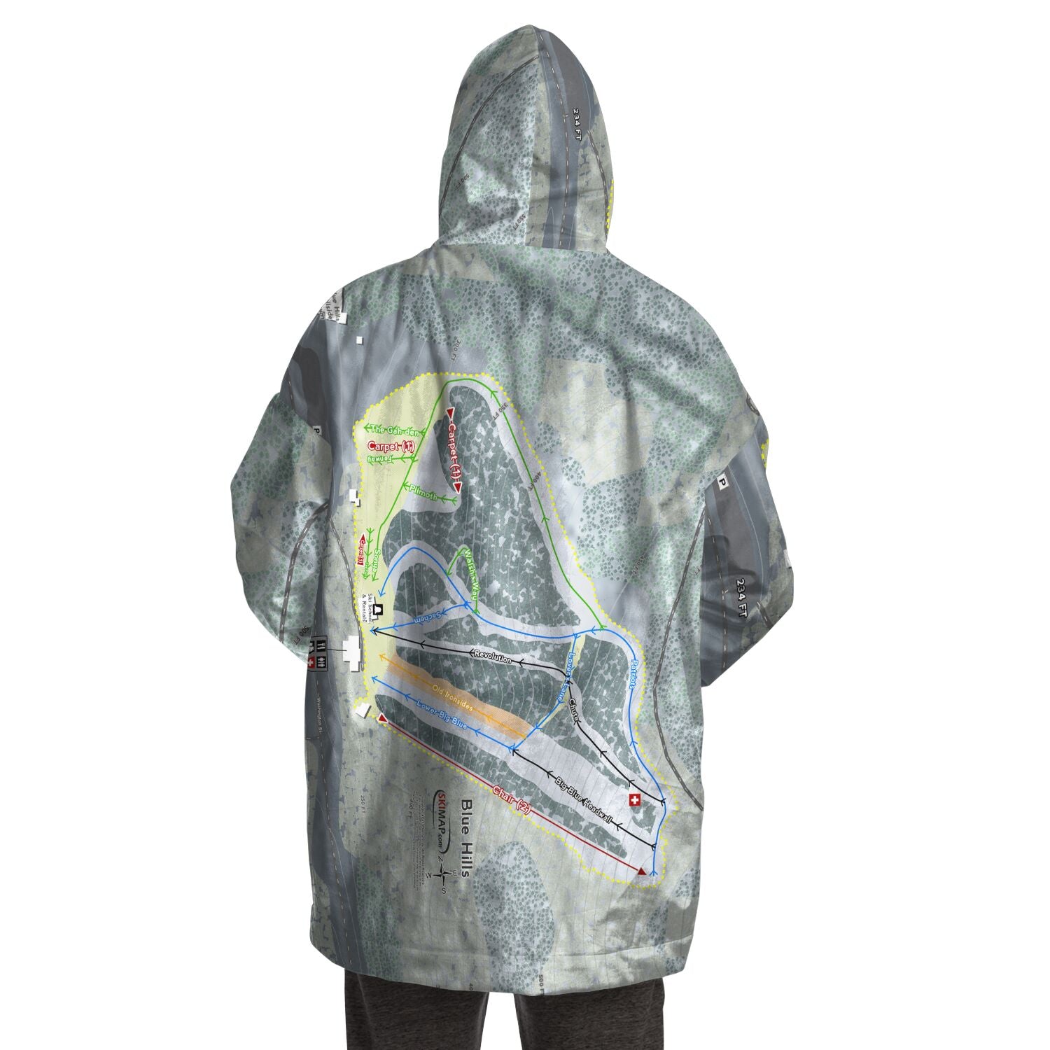 Blue Hills, Massachusetts Ski Trail Map Snug Hoodie
