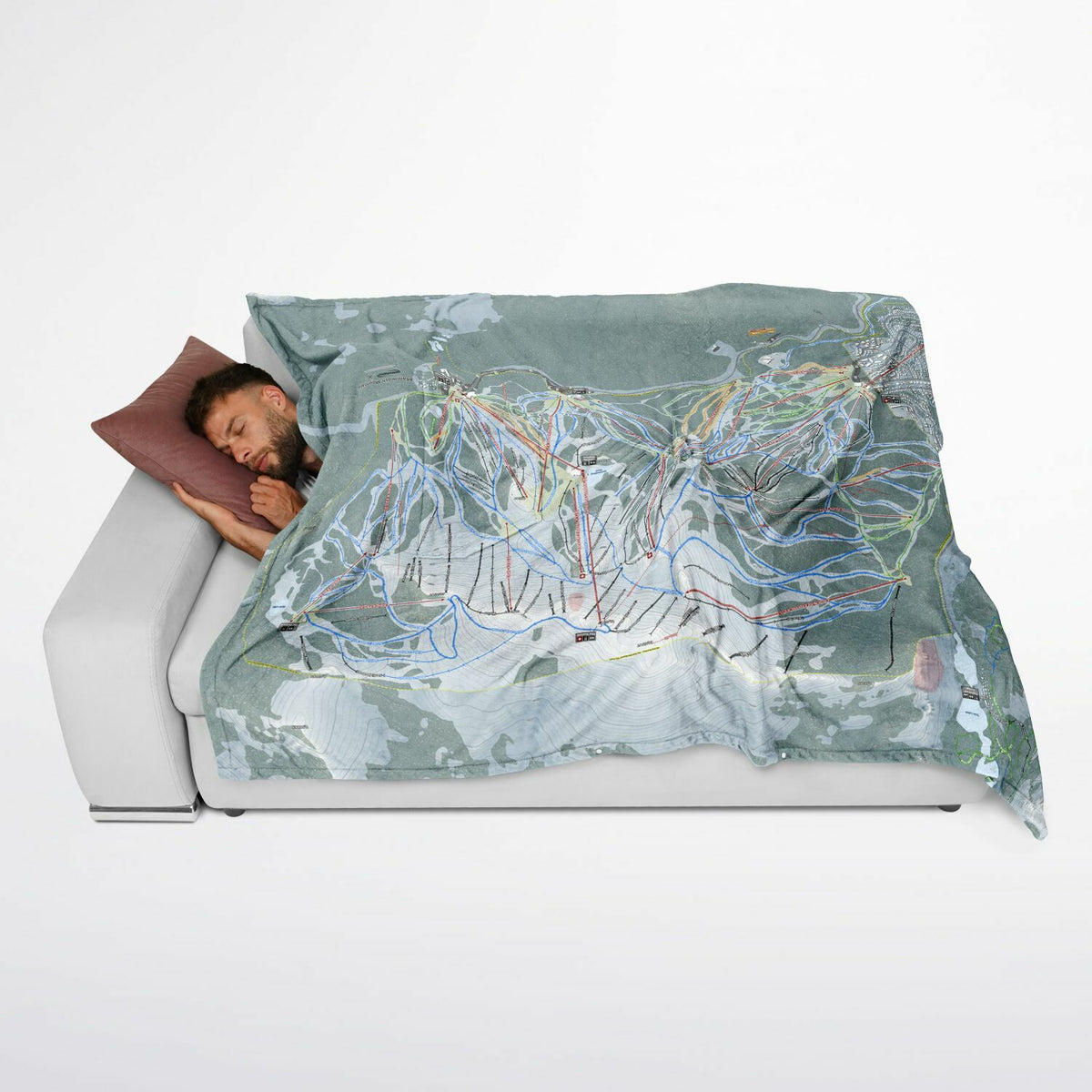 Mammoth Mountain, California Ski Resort Map Flannel Blanket Poncho