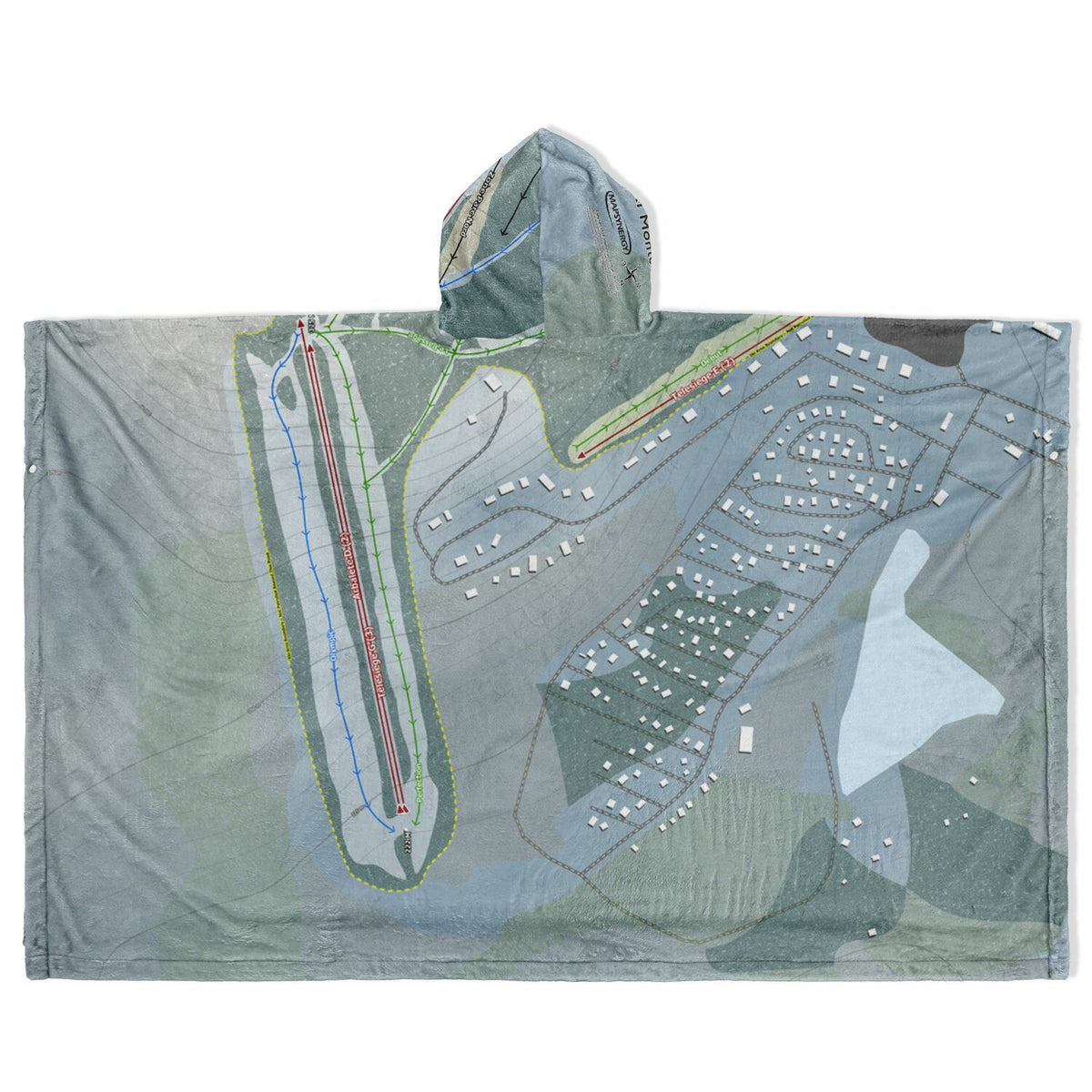 Ski Montcalm, Quebec Ski Resort Map Flannel Blanket Poncho