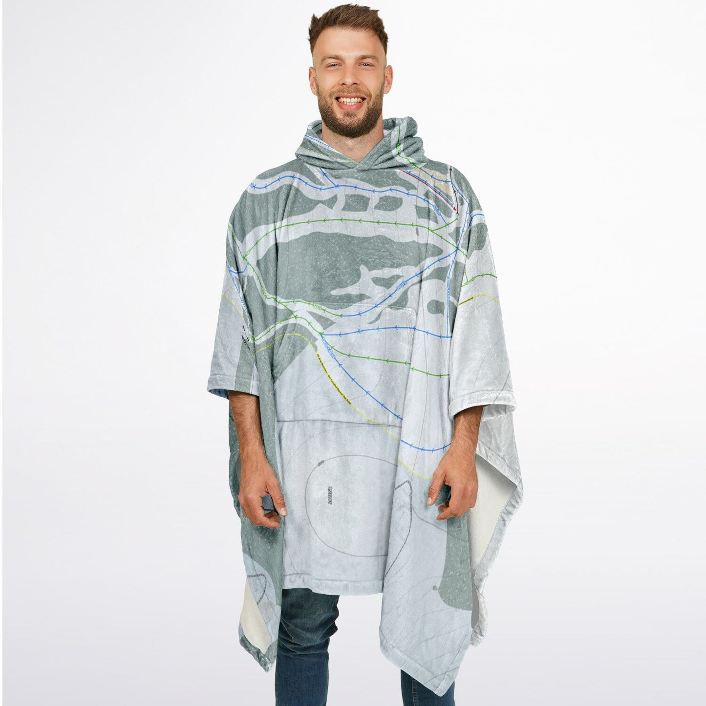 Pomerelle, Idaho Ski Resort Map Flannel Blanket Poncho