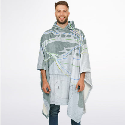 Pomerelle, Idaho Ski Resort Map Flannel Blanket Poncho