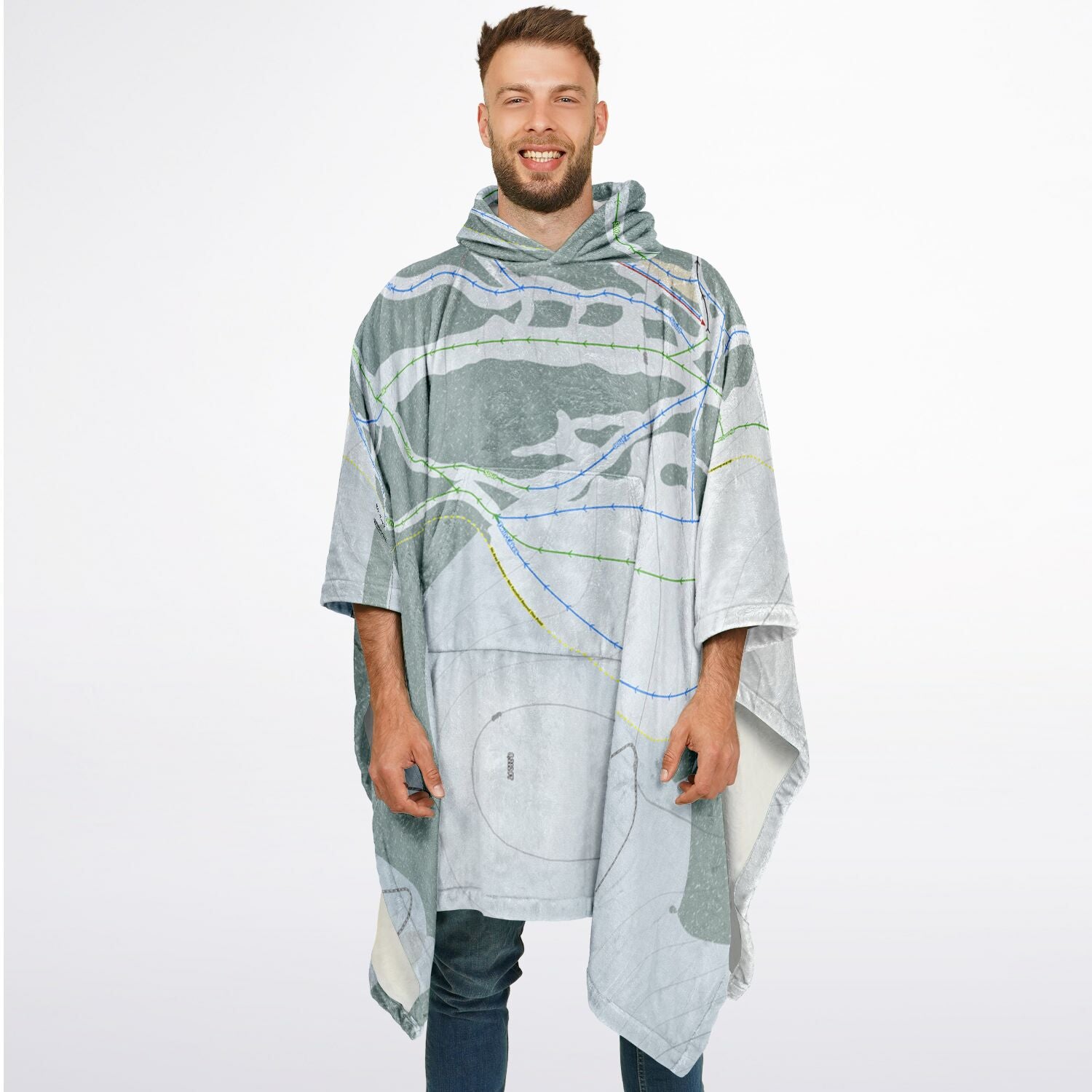 Pomerelle, Idaho Ski Resort Map Flannel Blanket Poncho