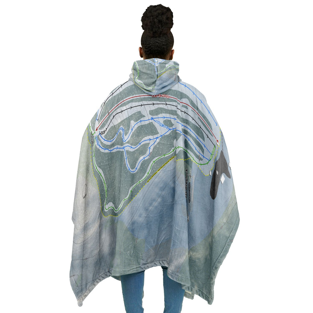 Mt Greylock, Massachusetts Ski Resort Map Flannel Blanket Poncho