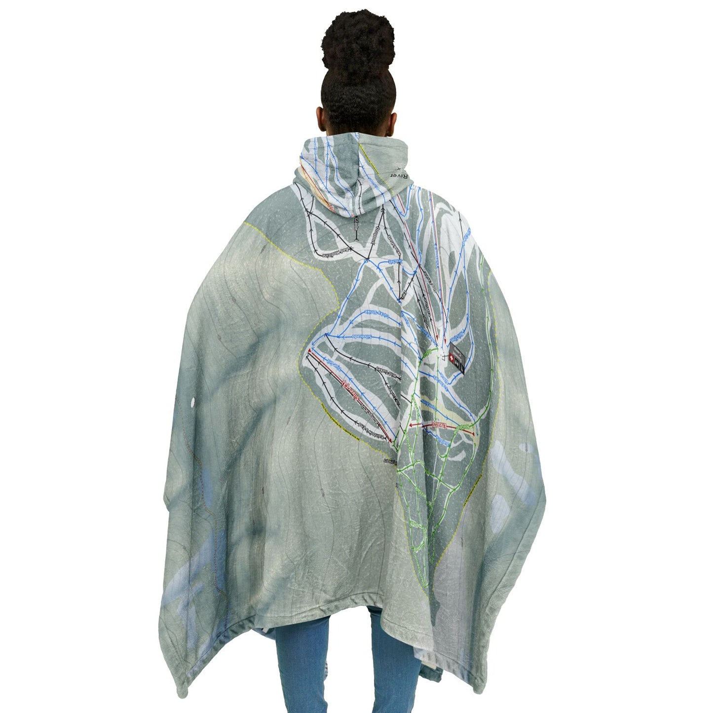 Red River, New Mexico Ski Resort Map Flannel Blanket Poncho