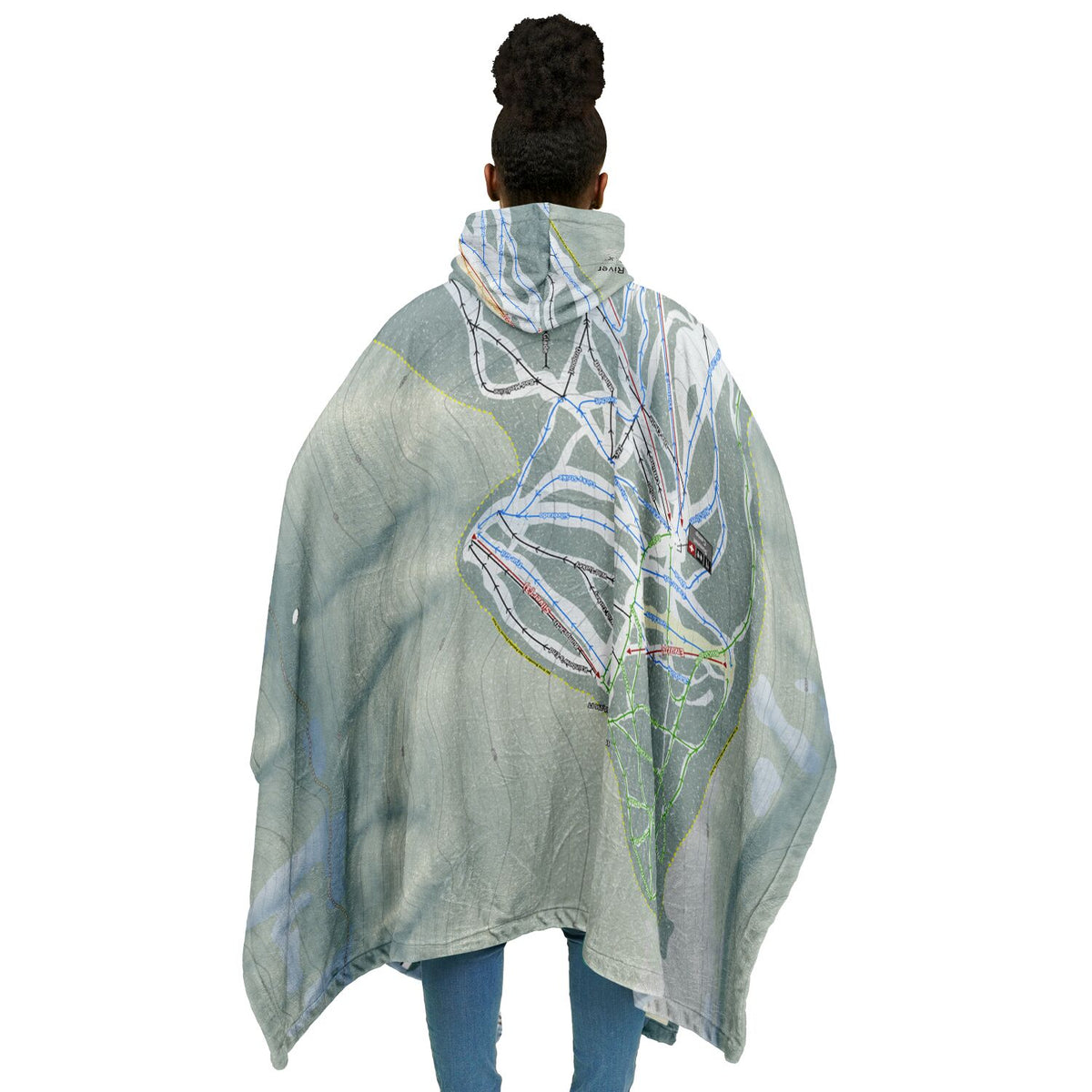 Red River, New Mexico Ski Resort Map Flannel Blanket Poncho