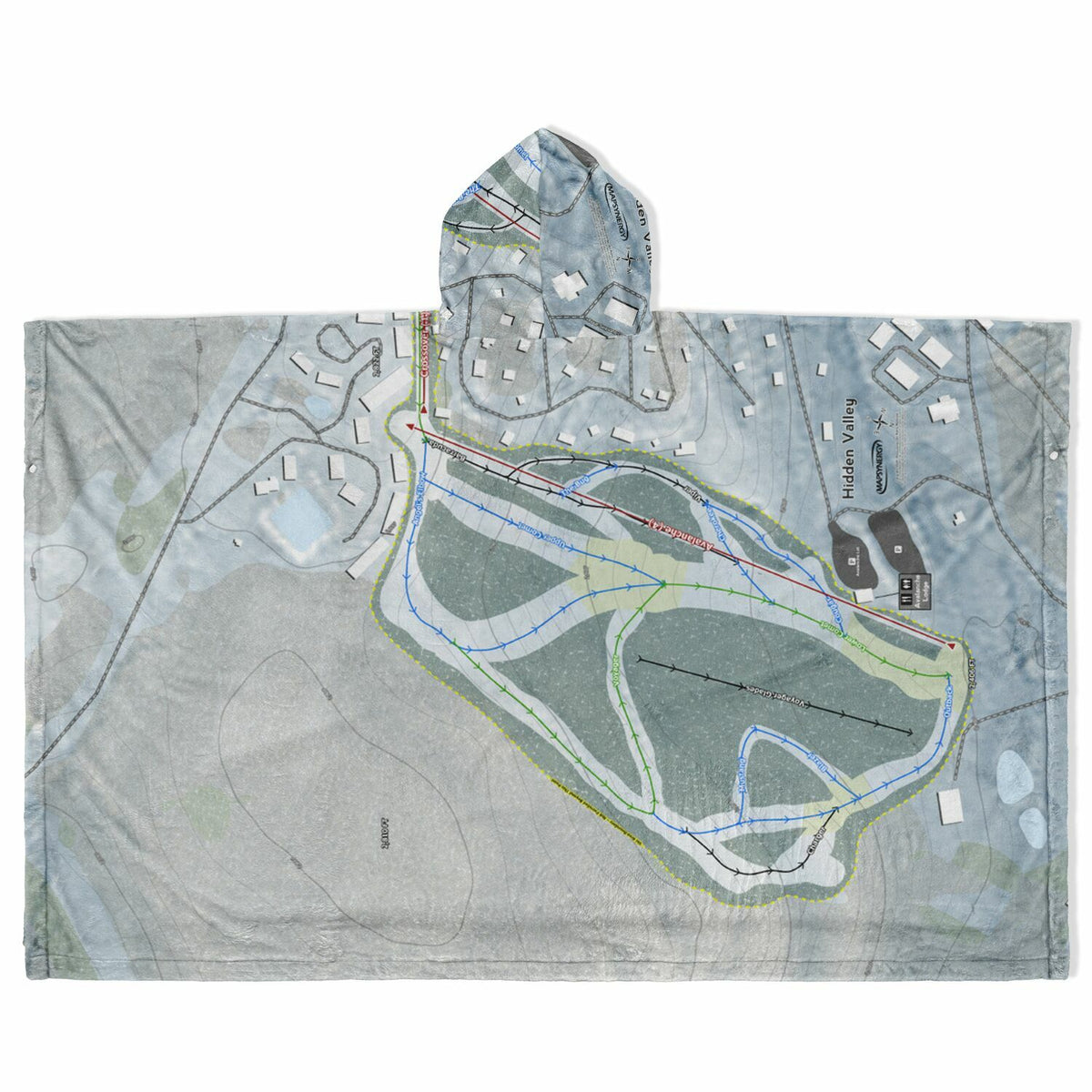 Hidden Valley, Pennsylvania Ski Resort Map Flannel Blanket Poncho